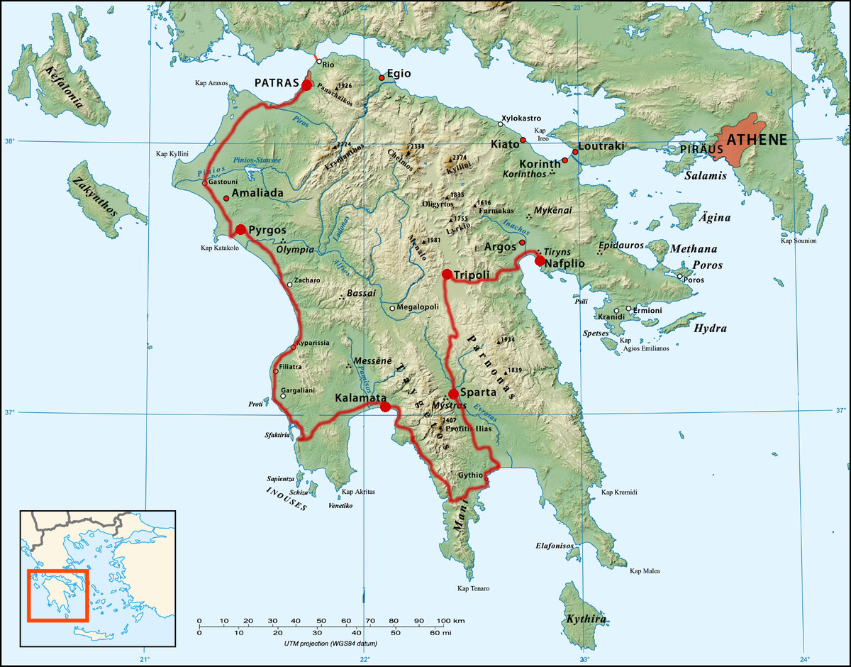 itinéraire effectué à vélo au Péloponnèse Grèce