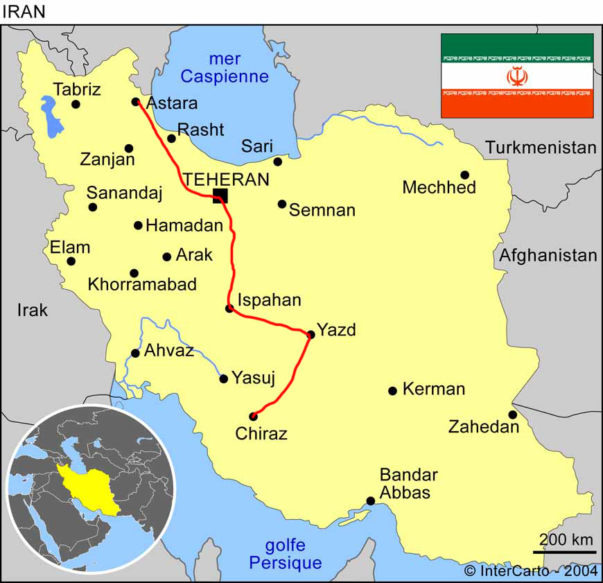 Travel by bike, cross Iran by bike, map of the itinerary traveled by bike in Iran. Cycling travel, biketouring, cycling Iran, map of the route traveled by bicycle in Iran.